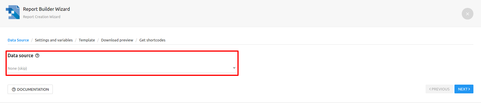Report Builder Wizard Step One