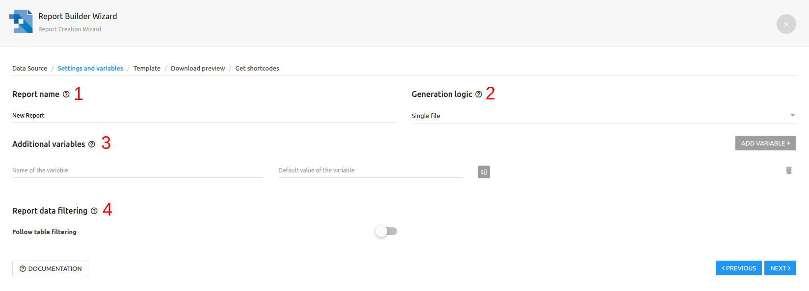 Report Builder Wizard Step Two