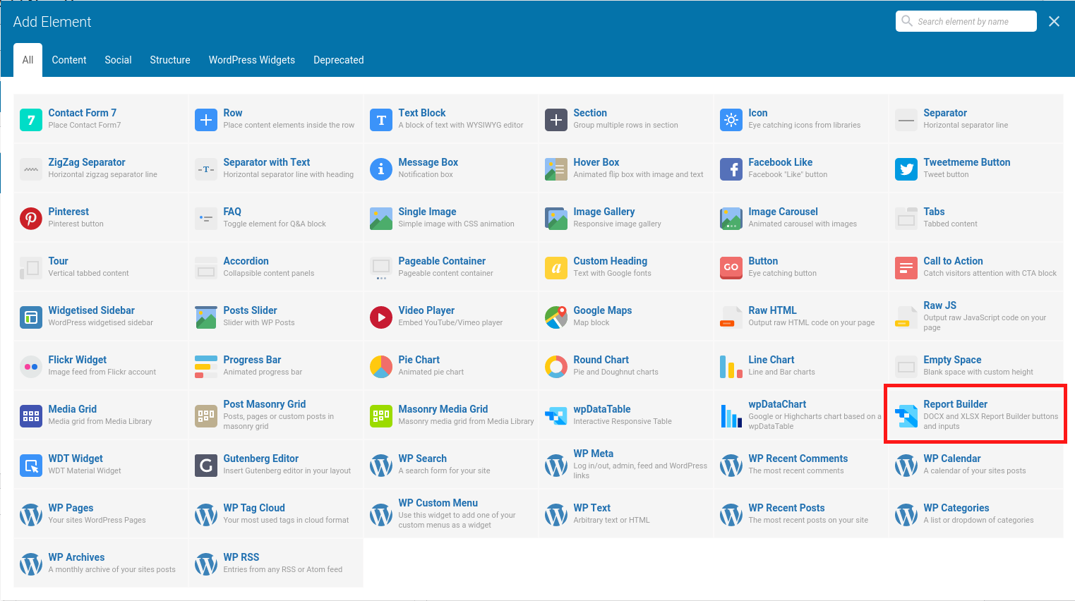 Insert Report with WPBakery