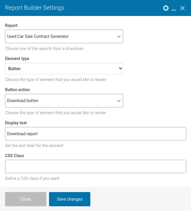 Report button settings in WPBakery